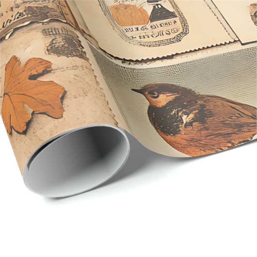 herfstcollagepatroon | Rustic Ephemera Cadeaupapier (Rol Hoek)