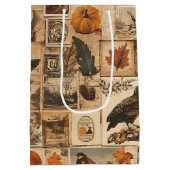 herfstcollagepatroon | Rustic Ephemera Medium Cadeauzakje (Achterkant)