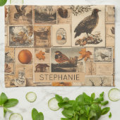  herfstcollagepatroon | Rustic Ephemera Theedoek (Gevouwen)