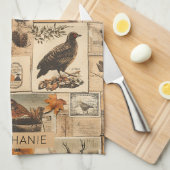  herfstcollagepatroon | Rustic Ephemera Theedoek (Quarter Fold)