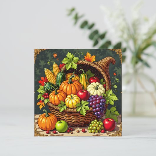  herfstcornucopie Thanksgiving Kaart (Staand voorkant)