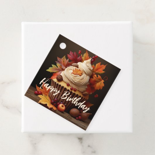 Herfstcupcake met herfstbladeren Verjaardagscadeau Bedankjes Labels (In situ)