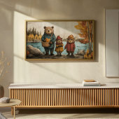 Herfstdag met de Beer-familie bij het meer Poster