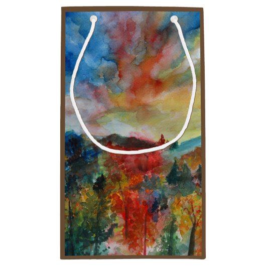 Herfstdag waterverf kunst landschap Gift Bag Klein Cadeauzakje (Achterkant)