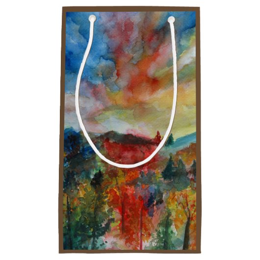 Herfstdag waterverf kunst landschap Gift Bag Klein Cadeauzakje (Voorkant)