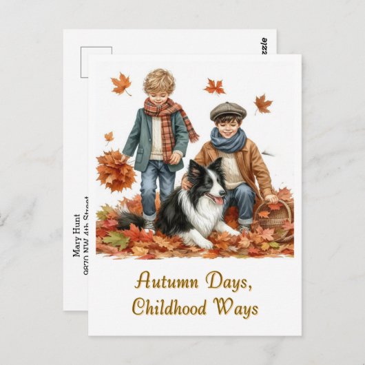 Herfstdagen Kids en Border Collie Briefkaart (Voorkant / Achterkant)