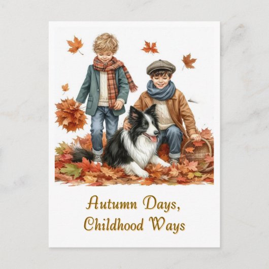 Herfstdagen Kids en Border Collie Briefkaart (Voorkant)