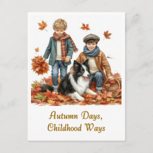 Herfstdagen Kinderen en Border Collie  Briefkaart