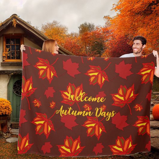 Herfstdagen Rode Bladeren Geïllustreerd Patroon Fleece Deken