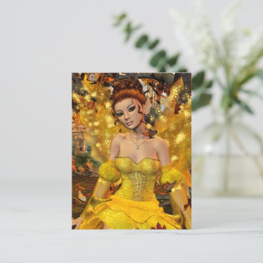 Herfstdans Fae Fantasy Art Briefkaart (Staand voorkant)