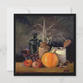 Herfstdecoratie op tafel, pompoen, fruit, drankje kaart (Voorkant)