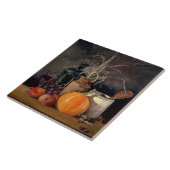 Herfstdecoraties op tafel, pompoen, fruit, drank tegeltje (Zijkant)