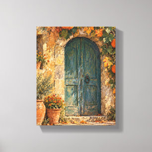 Herfstdeur met pompoenranken canvas afdruk