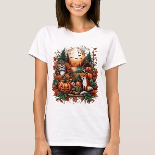 Herfstdieren en pompoenen t-shirt (Voorkant)