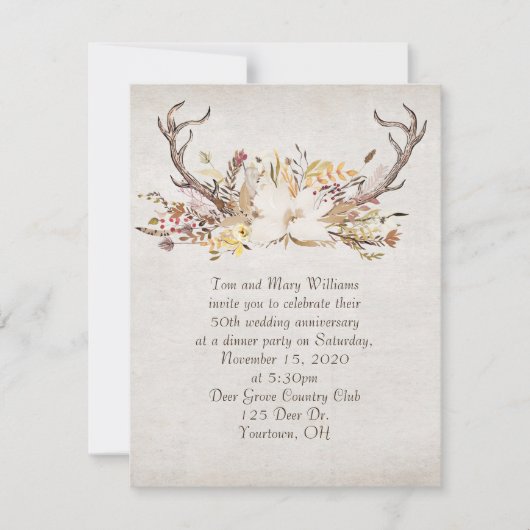 herfstdinerbouquet en hertengeweien kaart (Voorkant)