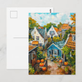 Herfstdorp met Pompoenen en Huizen Schilderij Briefkaart (Voorkant / Achterkant)