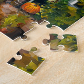 Herfstdorp met Pompoenen en Huizen Schilderij Legpuzzel (Zijkant)