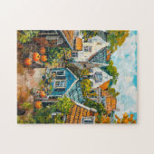 Herfstdorp met Pompoenen en Huizen Schilderij Legpuzzel (Horizontaal)