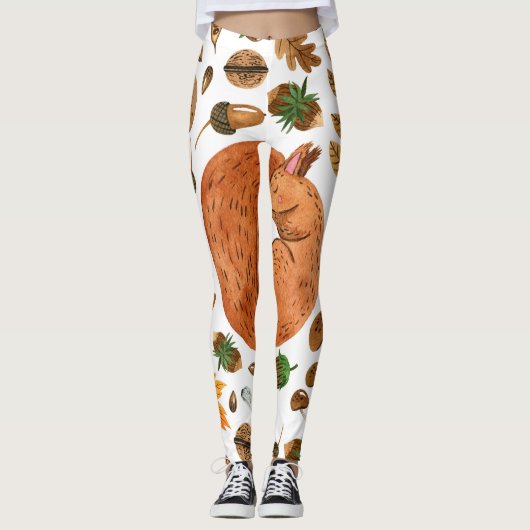 Herfstdromen: Waterverf Eekhoorn Haven Leggings (Voorkant)