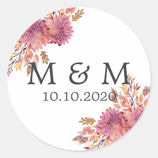 herfstdroom | Bruiloft Klassiek Monogram Ronde Sticker (Voorkant)
