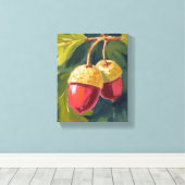 Herfsteikels | Waterverf Herfst Rood Groen Canvas Afdruk (Insitu (Houten vloer))