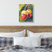 Herfsteikels | Waterverf Herfst Rood Groen Canvas Afdruk (Insitu (Slaapkamer))