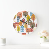 Herfstelegantie: Waterverf stad en bomen Grote Klok (Huis)