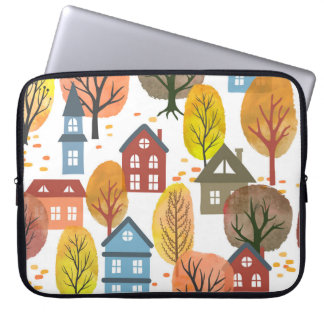 Herfstelegantie: Waterverf stad en bomen Laptop Sleeve