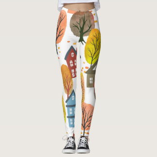 Herfstelegantie: Waterverf stad en bomen Leggings