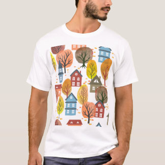 Herfstelegantie: Waterverf stad en bomen T-shirt