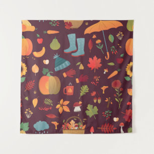 Herfstelementen, donkere achtergrond,  wandkleed