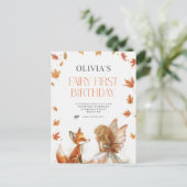 Herfstelfje eerste verjaardagsuitnodiging met een briefkaart (Staand voorkant)