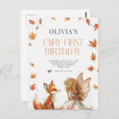 Herfstelfje eerste verjaardagsuitnodiging met een briefkaart (Voorkant / Achterkant)