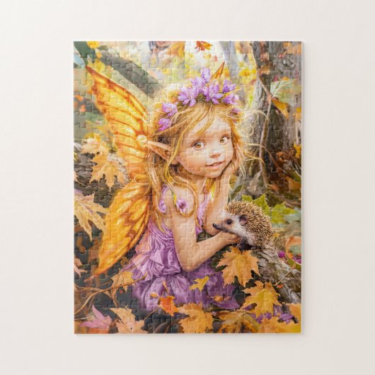 Herfstelfje met egelvriend legpuzzel (Verticaal)