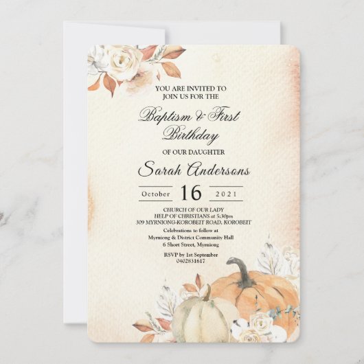 Herfstelijke oranje pompoenen en bloemen kaart (Voorkant)