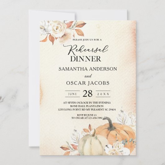 Herfstelijke Sinaasappelkleurige Pompoenen & Bloem Kaart (Voorkant)