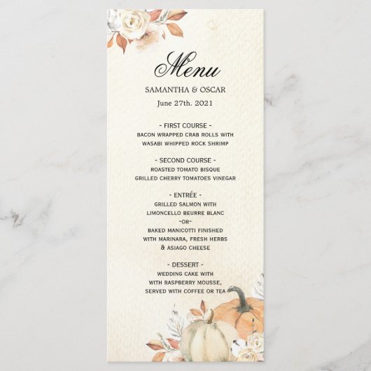 Herfstelijke Sinaasappelkleurige Pompoenen & Bloem Menu (Voorkant)