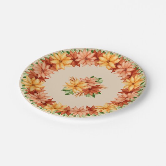 Herfsten bloemen en bladeren papieren bordje (Gekanteld)