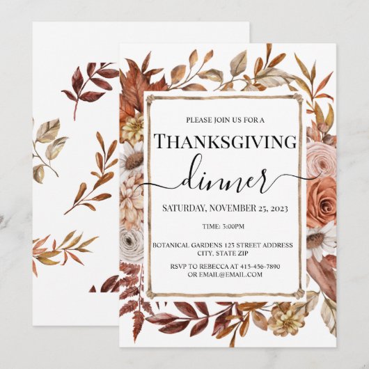 Herfsten Bloemen Thanksgiving Uitnodiging (Voorkant / Achterkant)