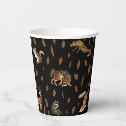 Herfsten bosdieren najaar bladeren papieren bekers (Achterkant)