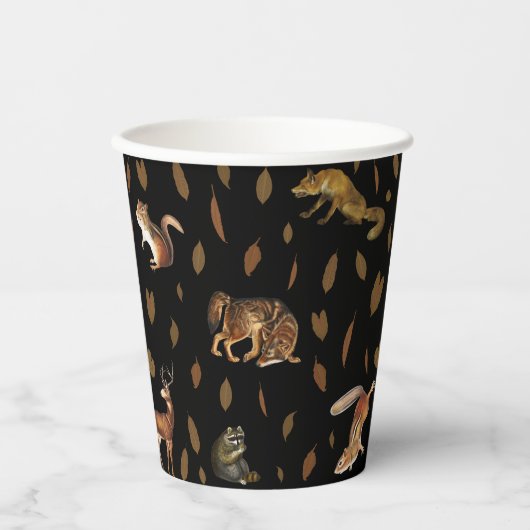 Herfsten bosdieren najaar bladeren papieren bekers (Voorkant)