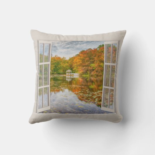 Herfsten en meer door open raam kussen (Achterkant)