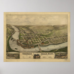 Herfsten Massachusetts 1877 Antiek panoramisch Poster