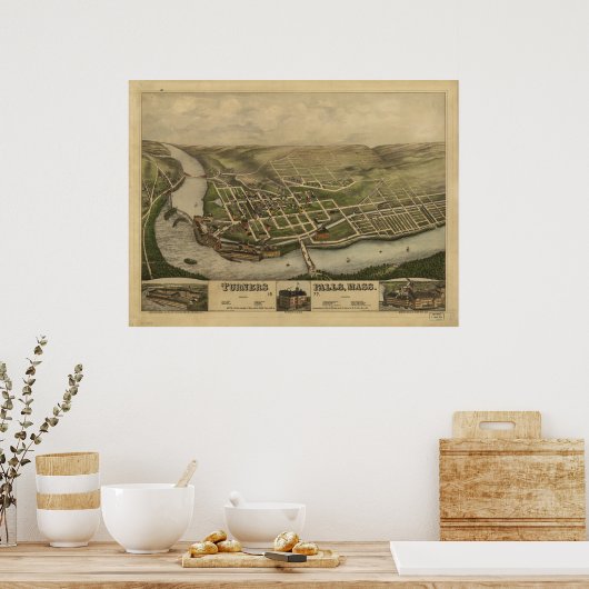 Herfsten Massachusetts 1877 Antiek panoramisch Poster (Keuken)