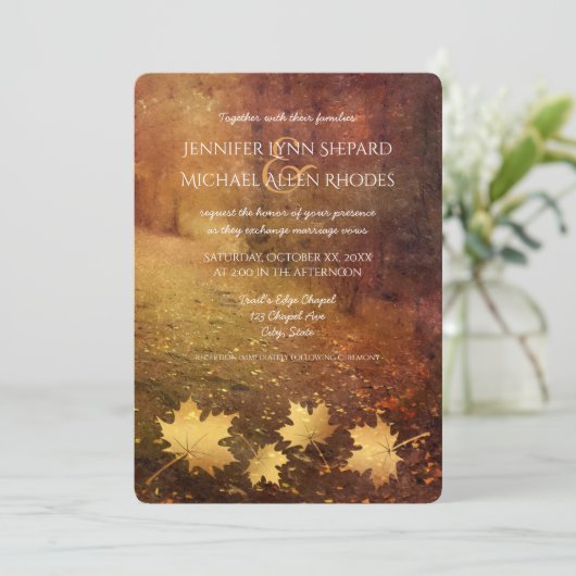 herfstespoor esple vertrekt rustige bruiloft kaart (Staand voorkant)