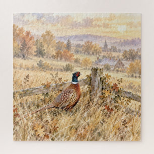 Herfstfazant in landelijk veld legpuzzel