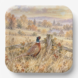 Herfstfazant in landelijk veld papieren bordje