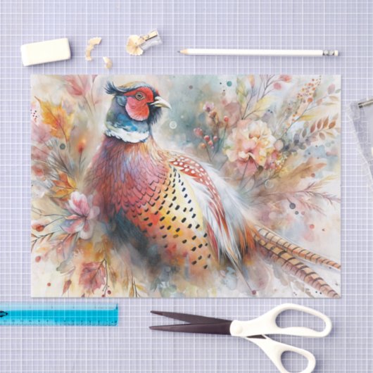 Herfstfazant onder Herfst gebladerte Tissuepapier (Craft)