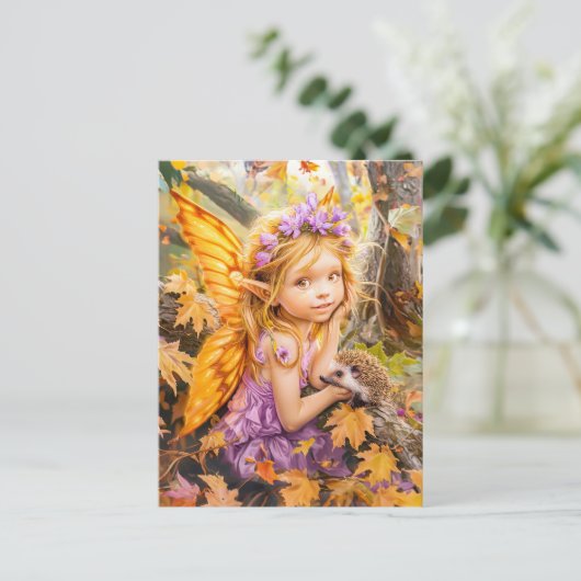 Herfstfee met Hedgehog-vriend Briefkaart (Staand voorkant)