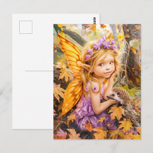 Herfstfee met Hedgehog-vriend Briefkaart (Voorkant / Achterkant)